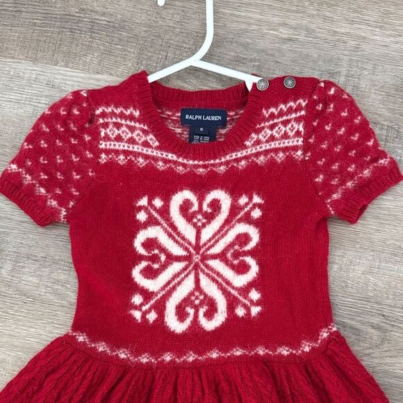 Ralph Lauren Kids Dress in Wool Knit Christmas Red and White Authentic - Picture 2 of 7